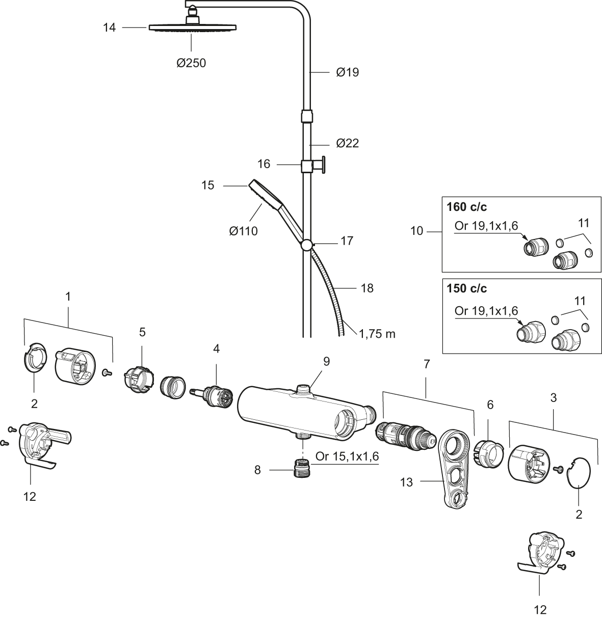 K MMIX II shower system kit 150cc och 160cc.png
